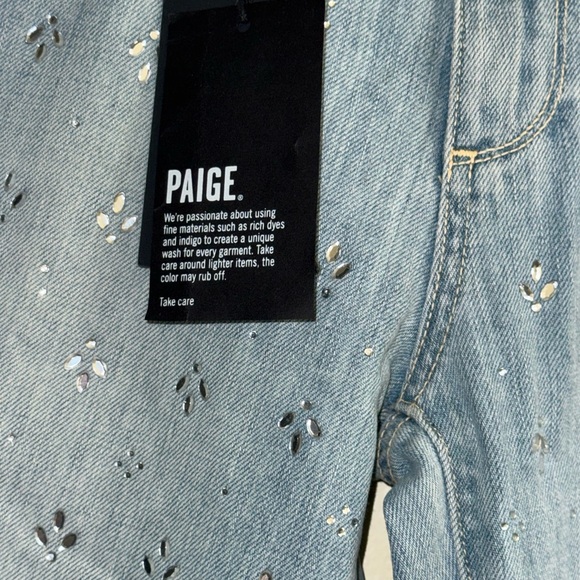 PAIGE Light Blue Cropped Jeans with Embellishments - Picture 5 of 9